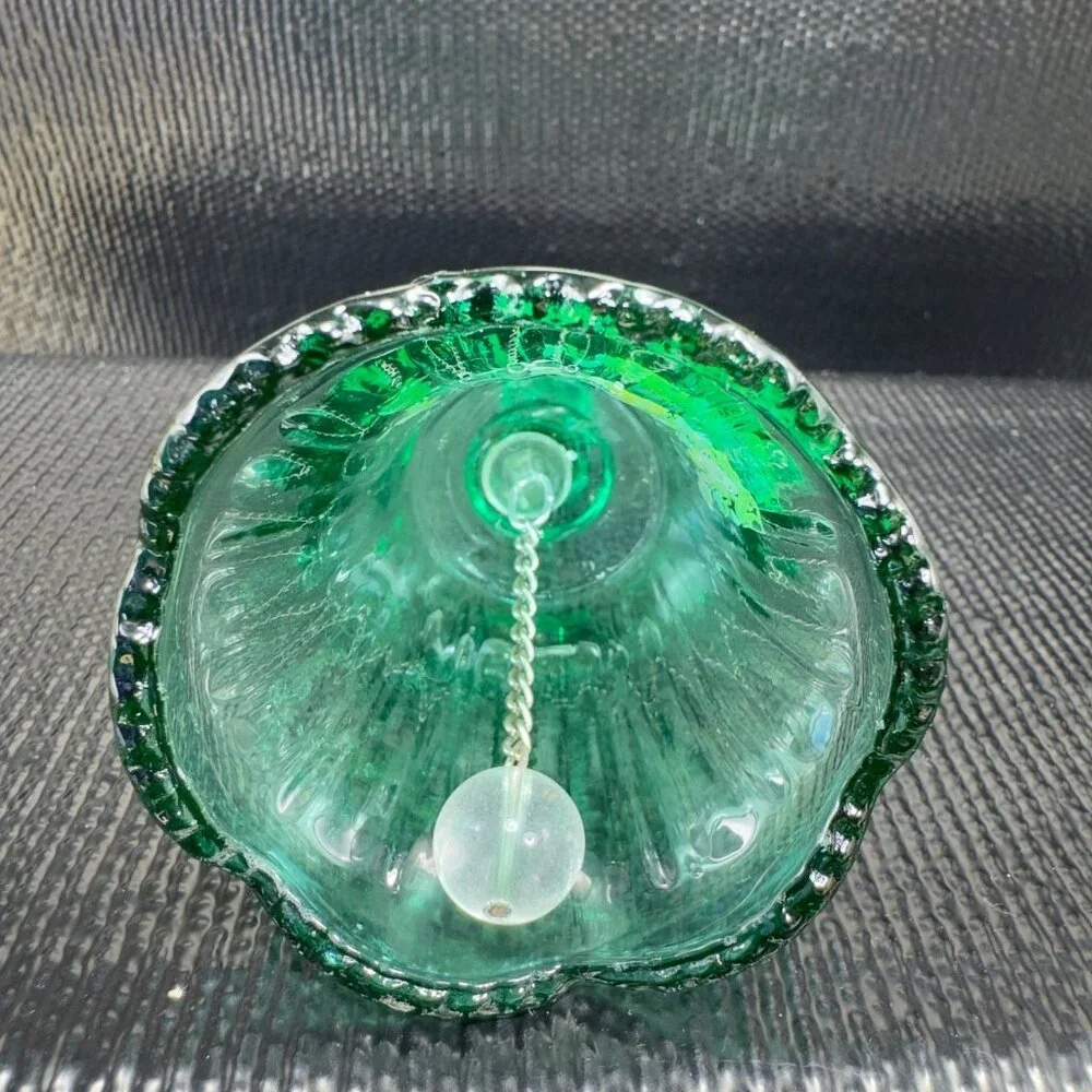 Vintage Illinois State Green Glass Bell Applied Flowers Glassware Figurine Decor